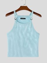 Men's Y2K Gender-Fluid Hardware Strap Ribbed Crop Tank SKUL73610