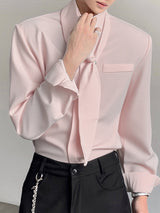 Men's Solid Color Tie Long Sleeve Shirt SKUL42397