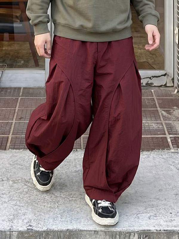 Men's Harajuku Streetwear Oversized Baggy Curved Pleated Elastic Waist Pant SKUL66153