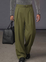 Men's High-End Urban Casual Deep Front Pleat Built-in Belt Wide Leg Pant SKUL78963