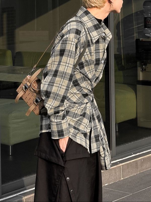 Men's Plaid Tie Long Sleeve Shirt SKUL31914