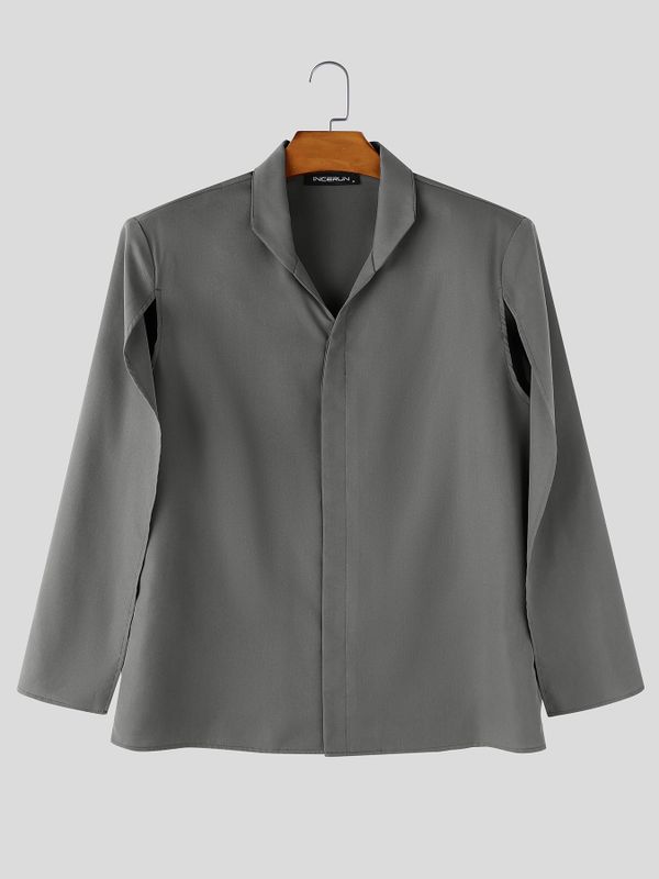 Men's High-Street Avant-Garde Deconstructed Cape Sleeve Stand-Collar Shirt SKUL73456