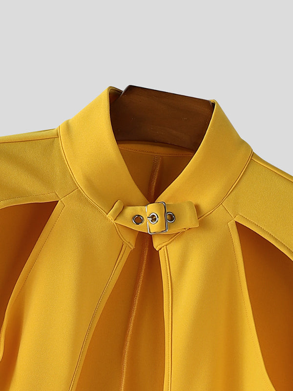 Men's Solid Color Hollow Out Long Sleeve Blazer SKUL27321