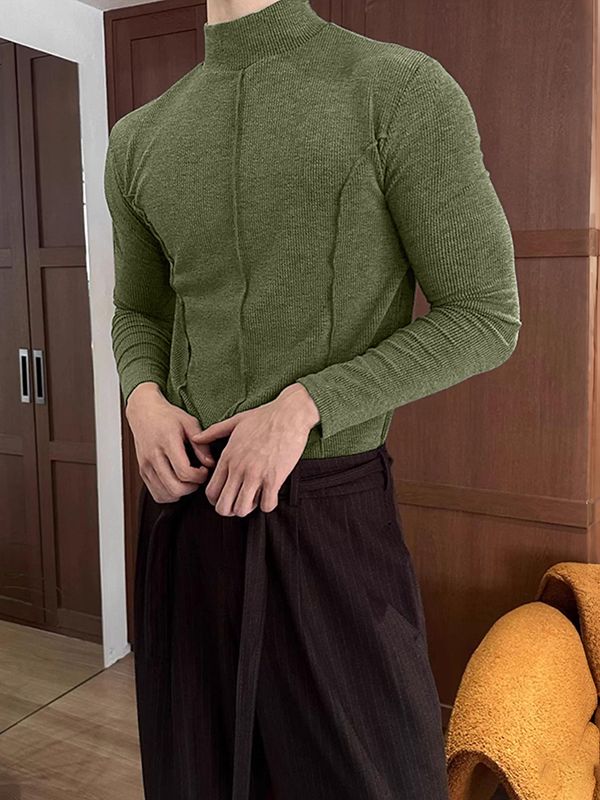 Men's Cut Line Mock Neck Knit Long Sleeve T-shirt SKUL42826