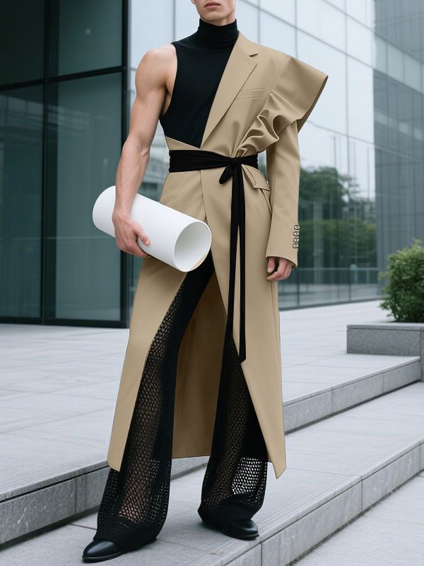 Men's Ruffle Patchwork One Shoulder Casual Blazer SKUL37244