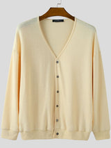 Men's Textured Knit V Neck Long Sleeve Cardigan SKUL33862