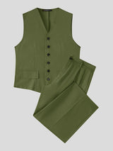 Men's Yuppie Gentleman Tailored V-Neck Two Pieces Outfit SKUL79526