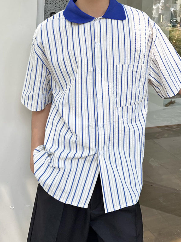 Mens Striped Loose Fit Short Sleeve Shirt SKUL16890