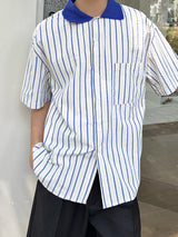 Mens Striped Loose Fit Short Sleeve Shirt SKUL16890