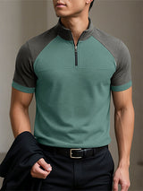 Men's Colorblock Half-Zip Stand Collar Short Sleeve T-Shirt SKUL25104