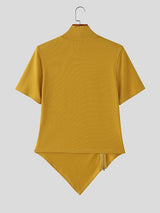 Men's Knit High Neck Zip Short Sleeve T-Shirt SKUL39883