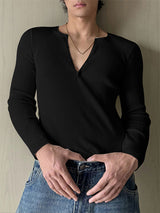 Men's Solid Texture Ribbed Long Sleeve T-Shirt SKUL29521