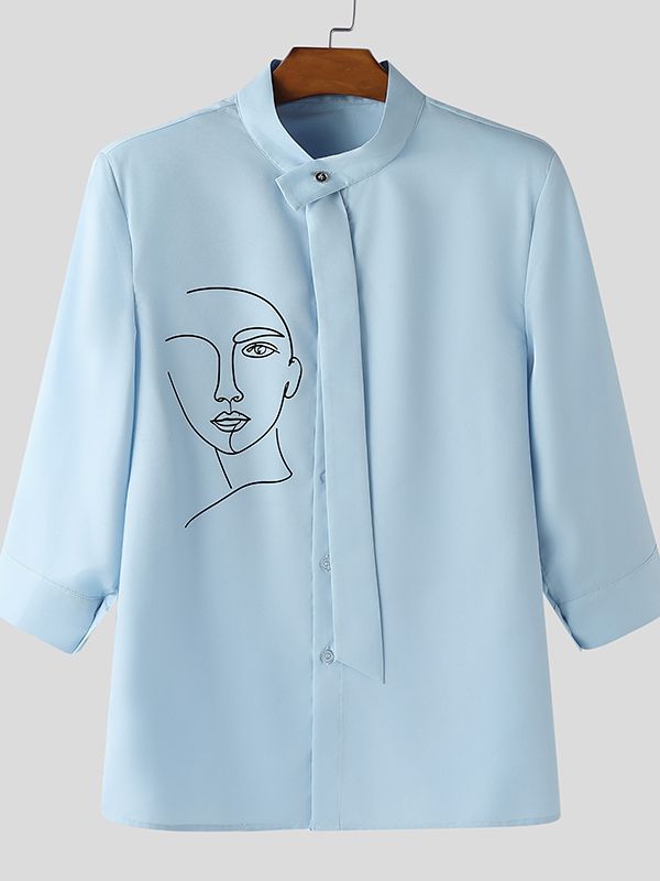 Men's Asymmetric Placket Abstract Print Long Sleeve Shirt SKUL50042