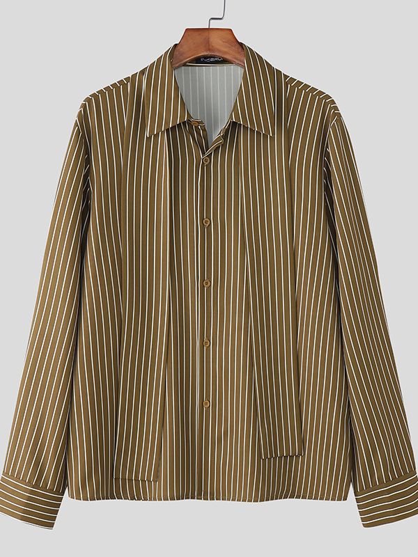 Men's Stripe Ribbon Long Sleeve Shirt SKUL47905