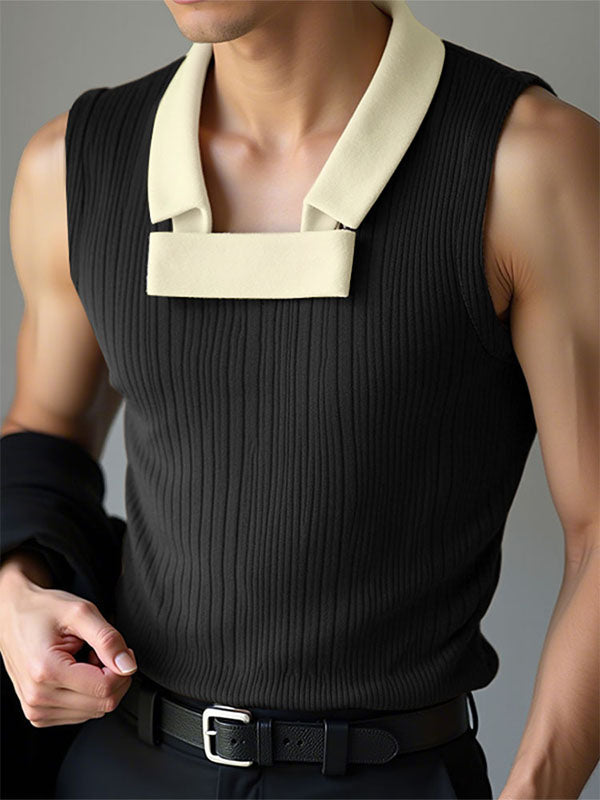 Mens Contrast Color Textured Casual Tank SKUL19098