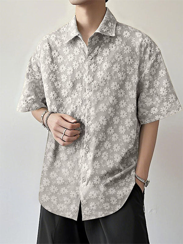 Mens Floral Print Textured Short Sleeve Shirt SKUL13715