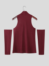 Men's Grommet Lace-Up Patchwork T-Shirt SKUL21165