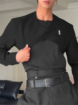 Men's Solid Layered Cropped Long Sleeve Cardigan SKUL24222