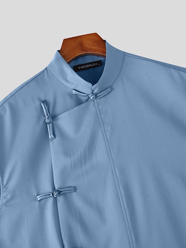 Men's New Chinese Style Asymmetric Placket Frog Button Tank SKUL54752