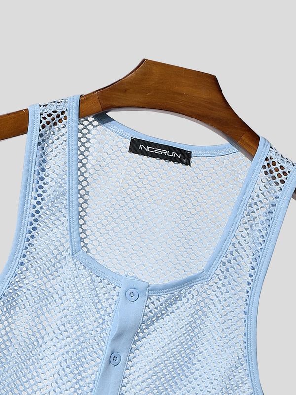 Men's Sheer Mesh Square Neck Pointed Hem Tank SKUL54101