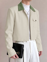 Men's Korean Minimalist City Casual Contrast Lapel Flap Pocket Cropped Jacket SKUL85232