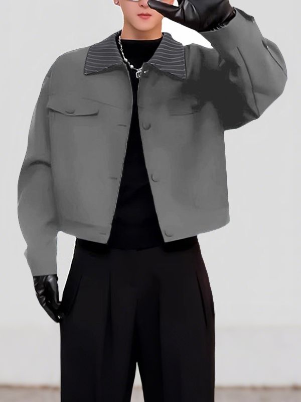 Men's Striped Lapel Cropped Long Sleeve Jacket SKUL37255