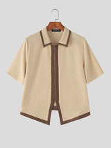 Men's Knit Contrast Color Zipper Short Sleeve Cardigan SKUL48006