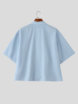 Men's Asymmetric Frog Button Short Sleeve Shirt SKUL57087