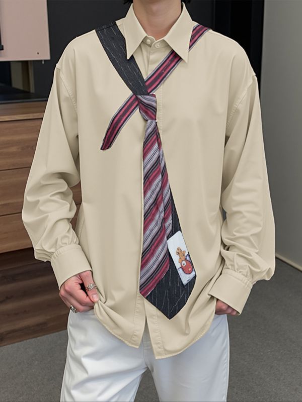 Men's Tie Print Long Sleeve Shirt SKUL32765