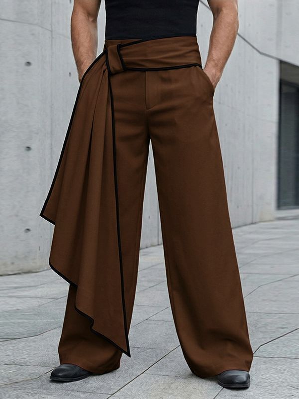 Men's Avant-Garde Asymmetric Draped Sash Tie Wide Leg Oversized Pant SKUL66939