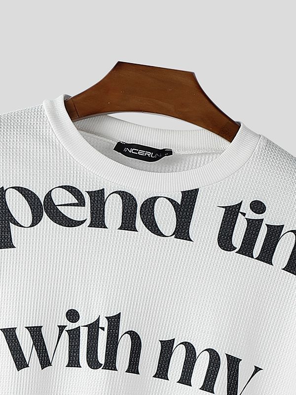 Men's Letter Print Textured Knit Long Sleeve T-shirt SKUL41207