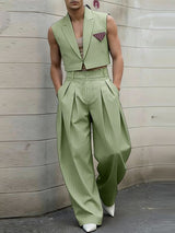 Men's Pinstripe Cropped Notched Lapel Two Pieces Outfit SKUL57619