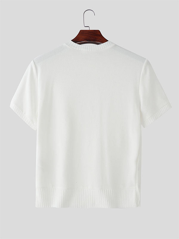 Men's Solid Color Knit Short Sleeve Shirt SKUL22811