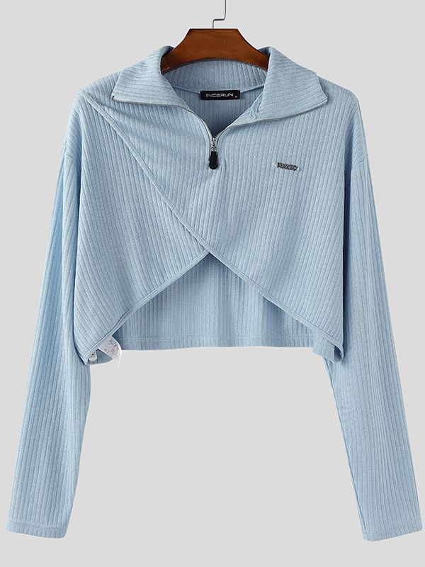 Men's Deconstructed Textured Zip Long Sleeve Sweater SKUL37682