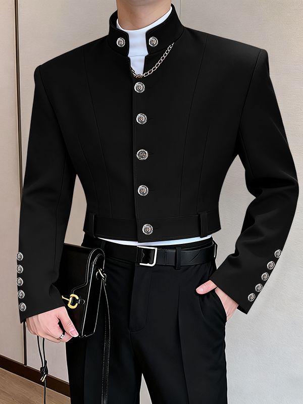 Men's Solid Color Stand Collar Slim Fit Button Blazer SKUL46007