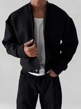 Men's Textured Cropped Stand Collar Long Sleeve Jacket SKUL37282