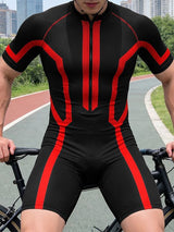 Men's Techwear Cycling Contrast Geometric Stripe Front Zipper Bodysuit SKUL63136