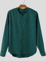 Men's Solid Color Textured Long Sleeve Shirt SKUL41190