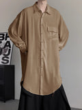 Mens Solid Irregular Hem Long Sleeve Shirt SKUK49426