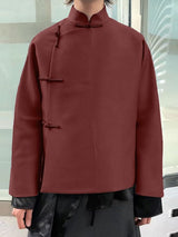 Men's Solid Color Frog Button Long Sleeve Shirt SKUL40230