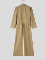 Men's Avant-Garde High Street Belted Button Front Wide Leg Jumpsuit SKUL80612