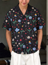 Men's Vintage Holiday Floral Print Camp Collar Short Sleeve Shirt SKUL73591