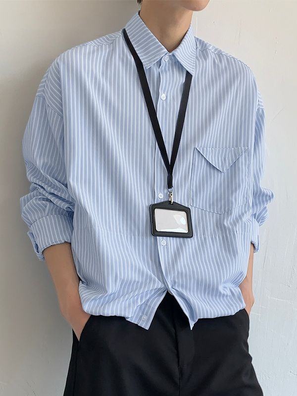 Men's Casual Stripe Loose Long Sleeve Shirt SKUL28513