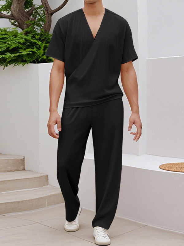 Mens Solid Color Textured Casual Two Pieces Outfit SKUL15627