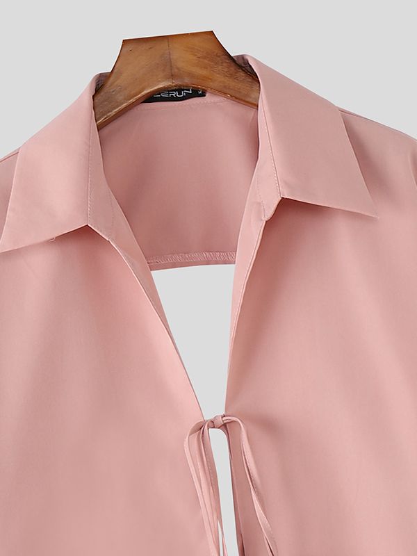 Men's Back Hollow Tie Long Sleeve Shirt SKUL51932