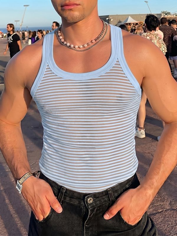 Men's Bodybuilding Display Sheer Striped Fit Tank SKUL71422