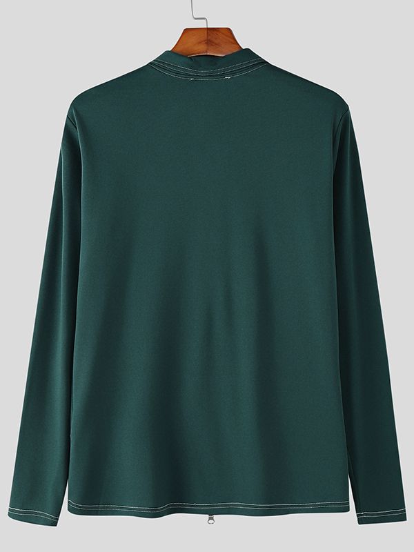 Men's Minimalist Contrast Line Long Sleeve Cardigan SKUL46578