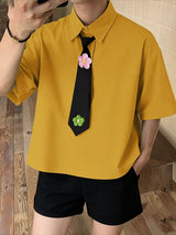 Men's 3D Floral Decor Tie Short Sleeve Shirt SKUL41498