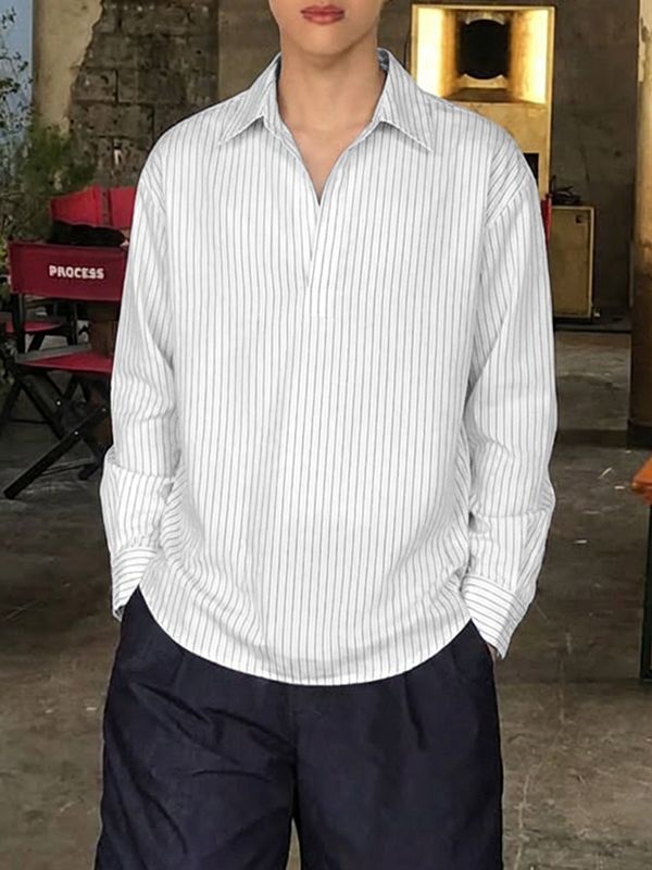 Men's Stripe Collar Long Sleeve Shirt SKUL51263