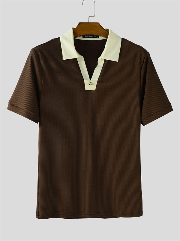 Men's Colorblock Neck Short Sleeve Shirt SKUL21315